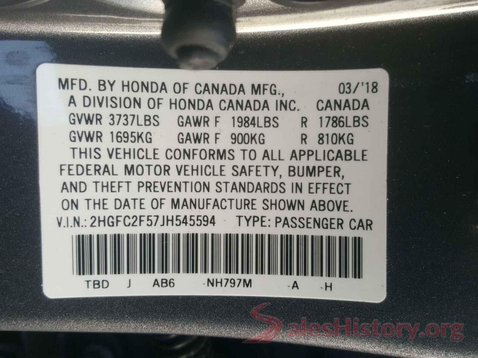 2HGFC2F57JH545594 2018 HONDA CIVIC