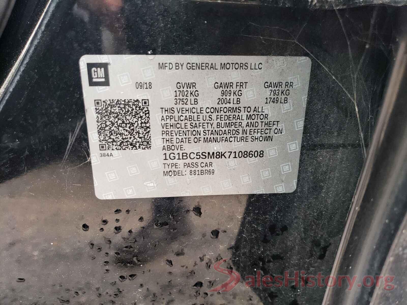 1G1BC5SM8K7108608 2019 CHEVROLET CRUZE