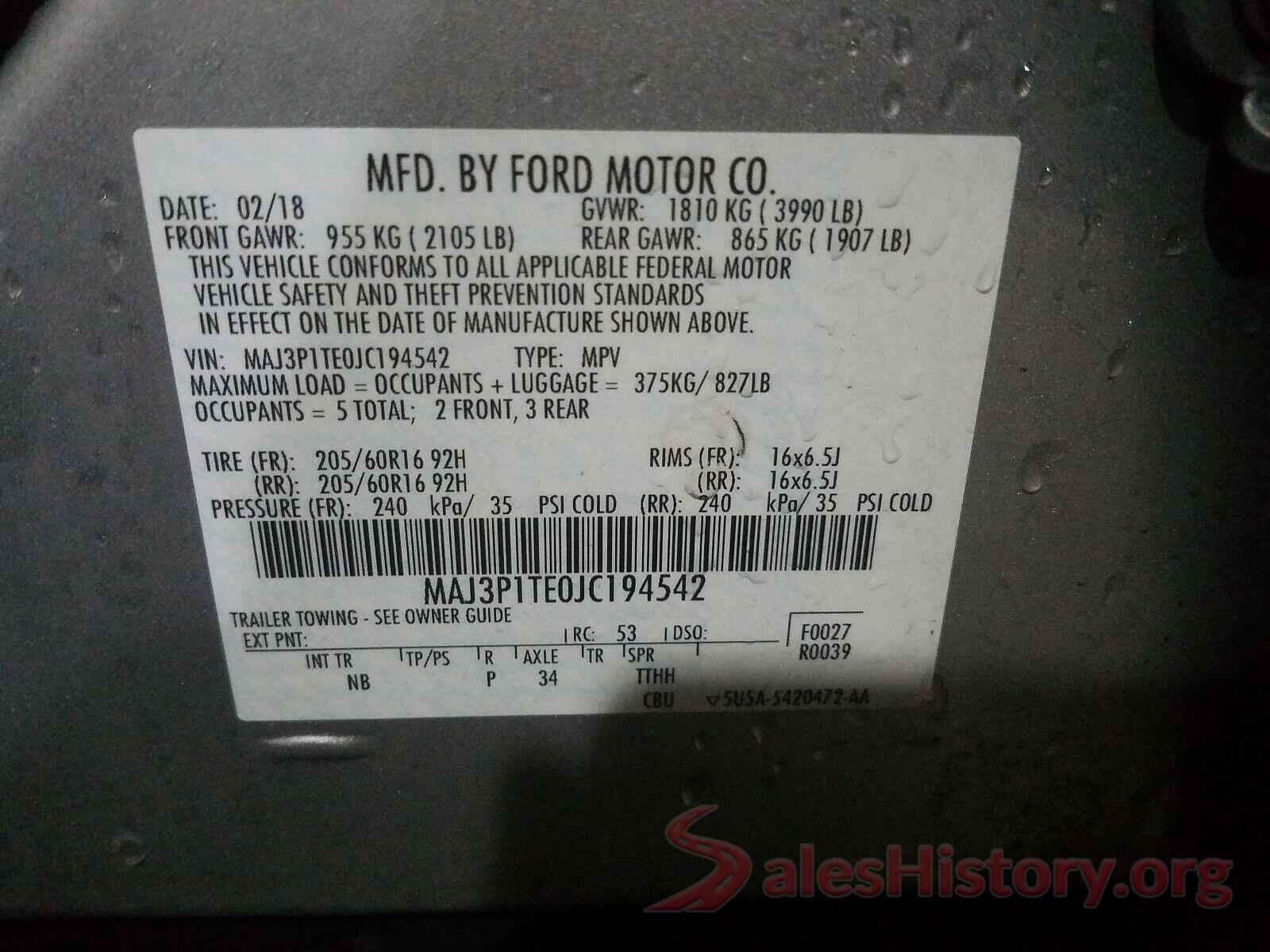 MAJ3P1TE0JC194542 2018 FORD ALL OTHER