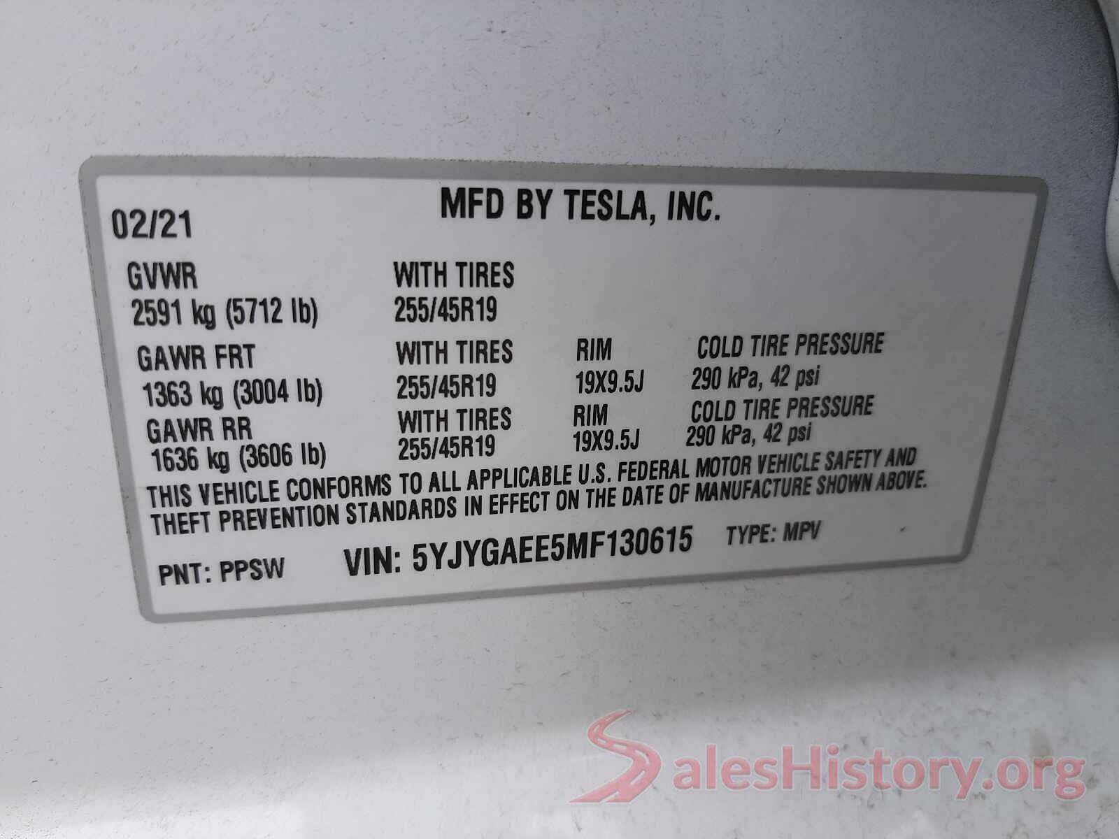 5YJYGAEE5MF130615 2021 TESLA MODEL Y