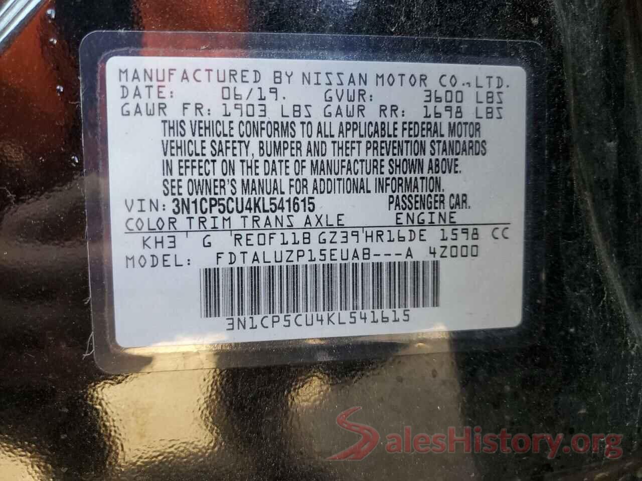 3N1CP5CU4KL541615 2019 NISSAN KICKS