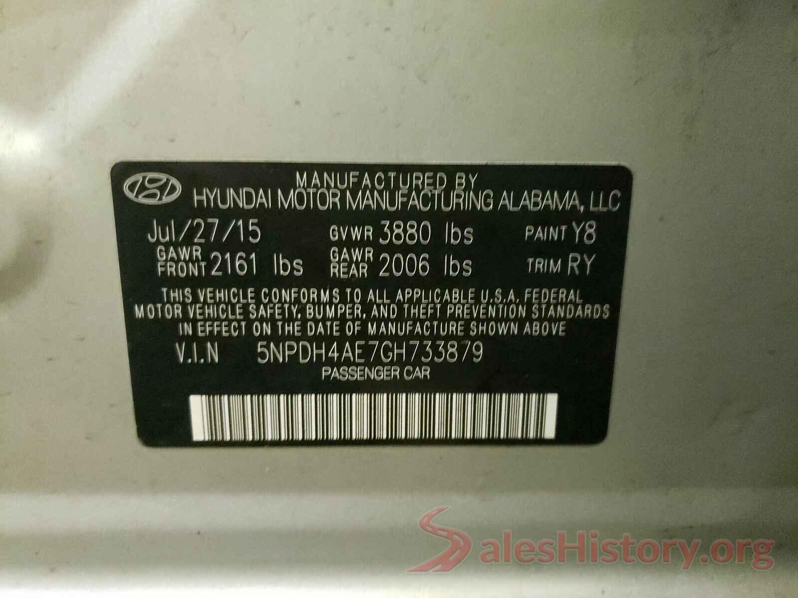 5NPDH4AE7GH733879 2016 HYUNDAI ELANTRA