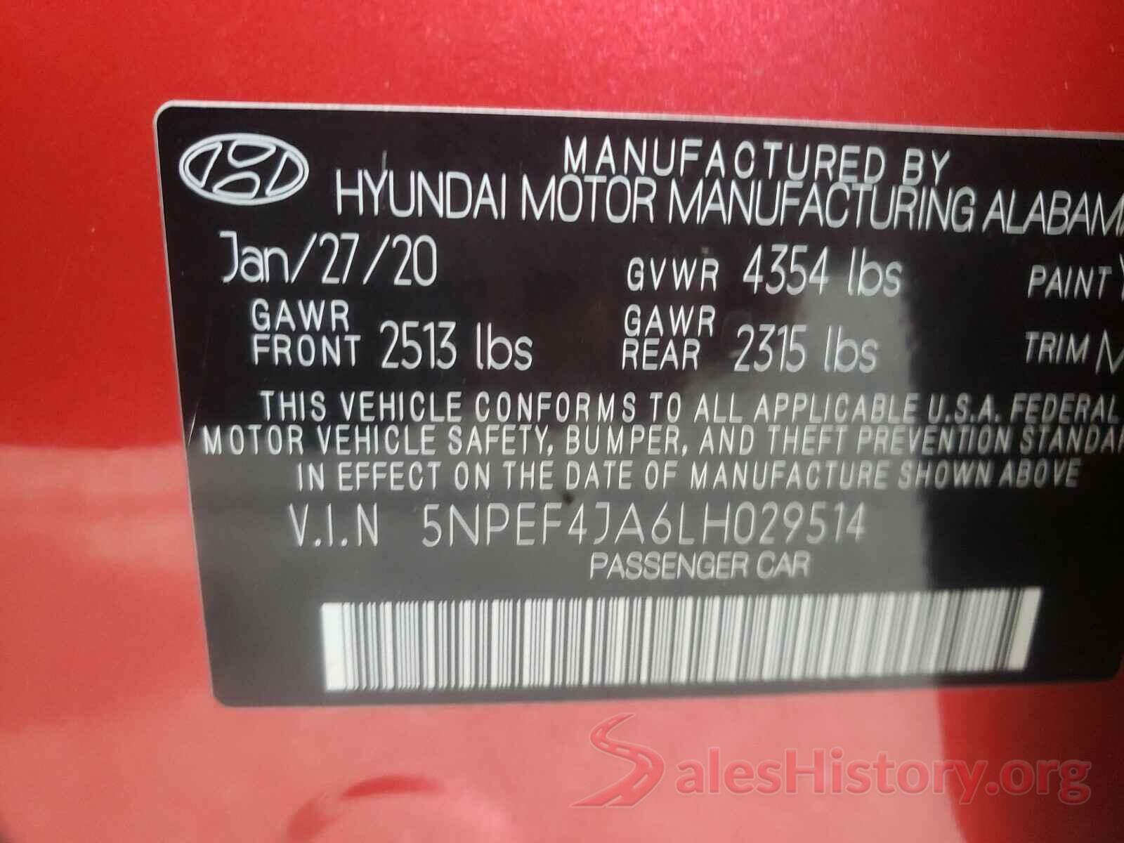 5NPEF4JA6LH029514 2020 HYUNDAI SONATA