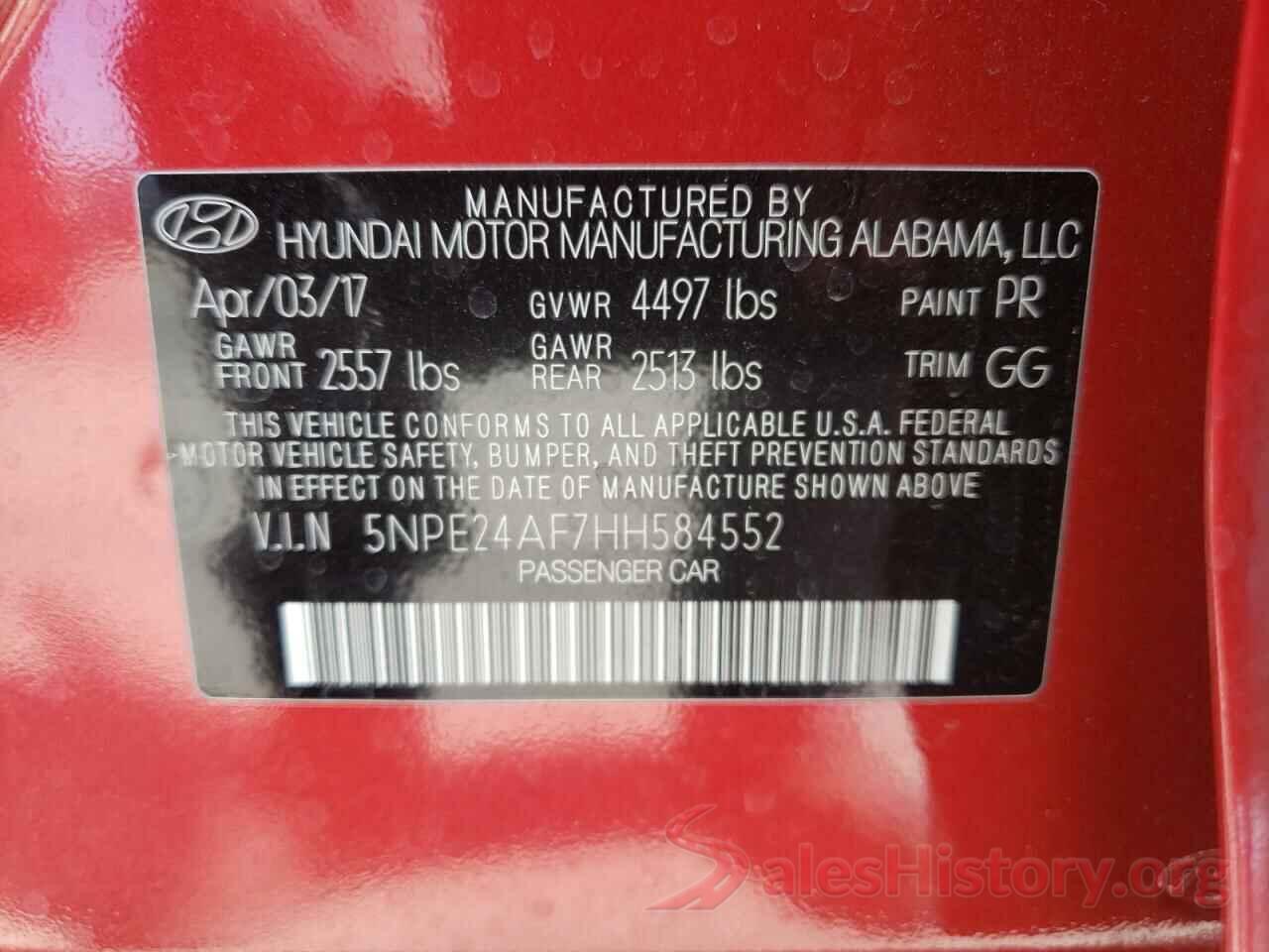 5NPE24AF7HH584552 2017 HYUNDAI SONATA