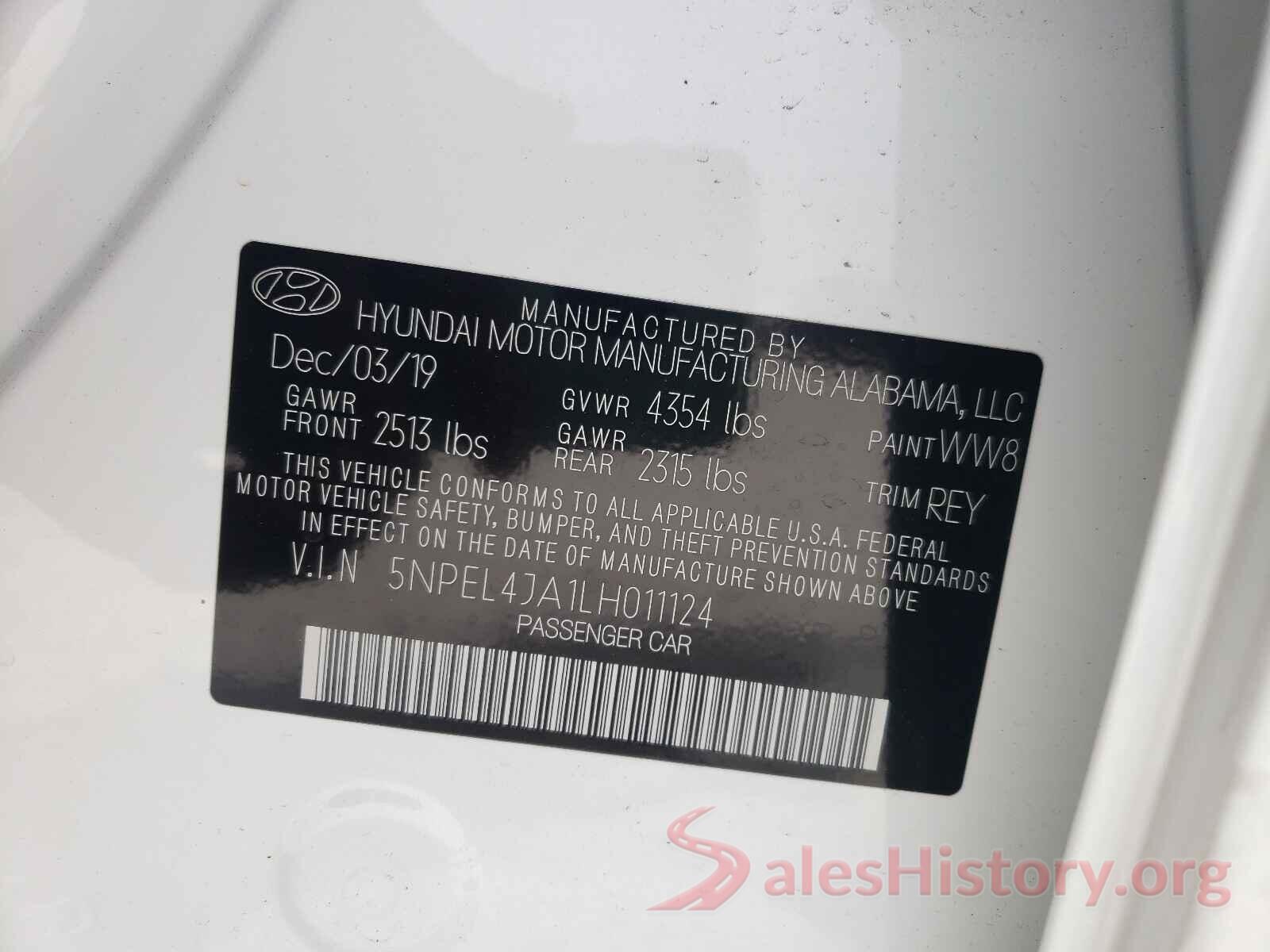 5NPEL4JA1LH011124 2020 HYUNDAI SONATA