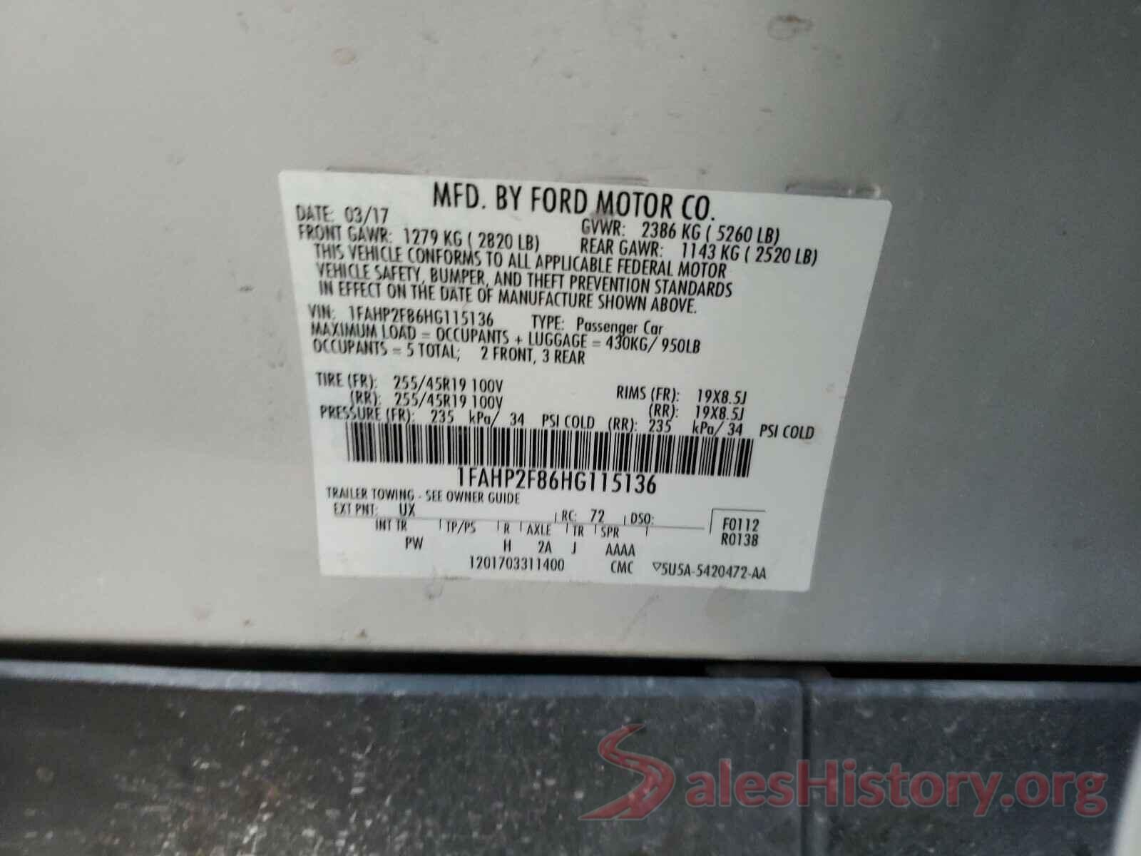 1FAHP2F86HG115136 2017 FORD TAURUS