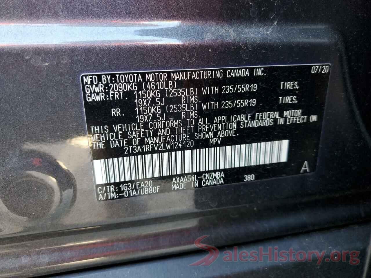 2T3A1RFV2LW124120 2020 TOYOTA RAV4