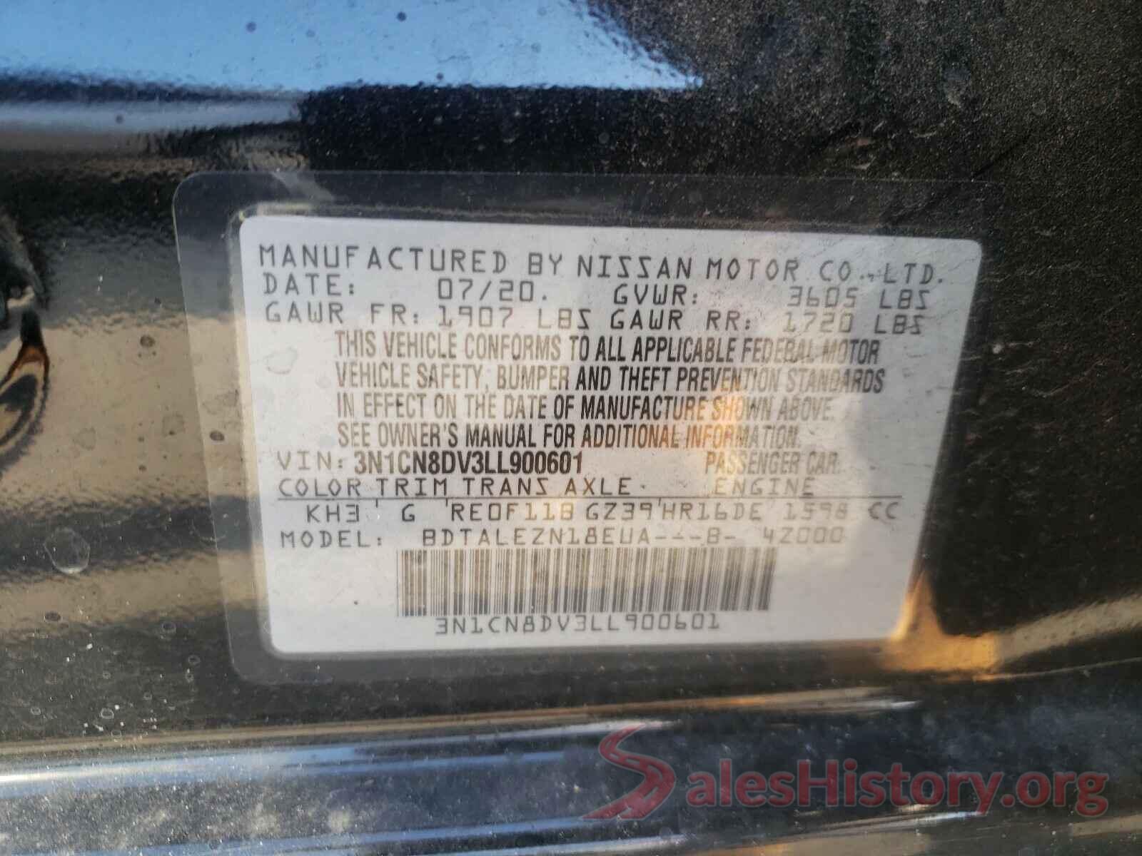 3N1CN8DV3LL900601 2020 NISSAN VERSA