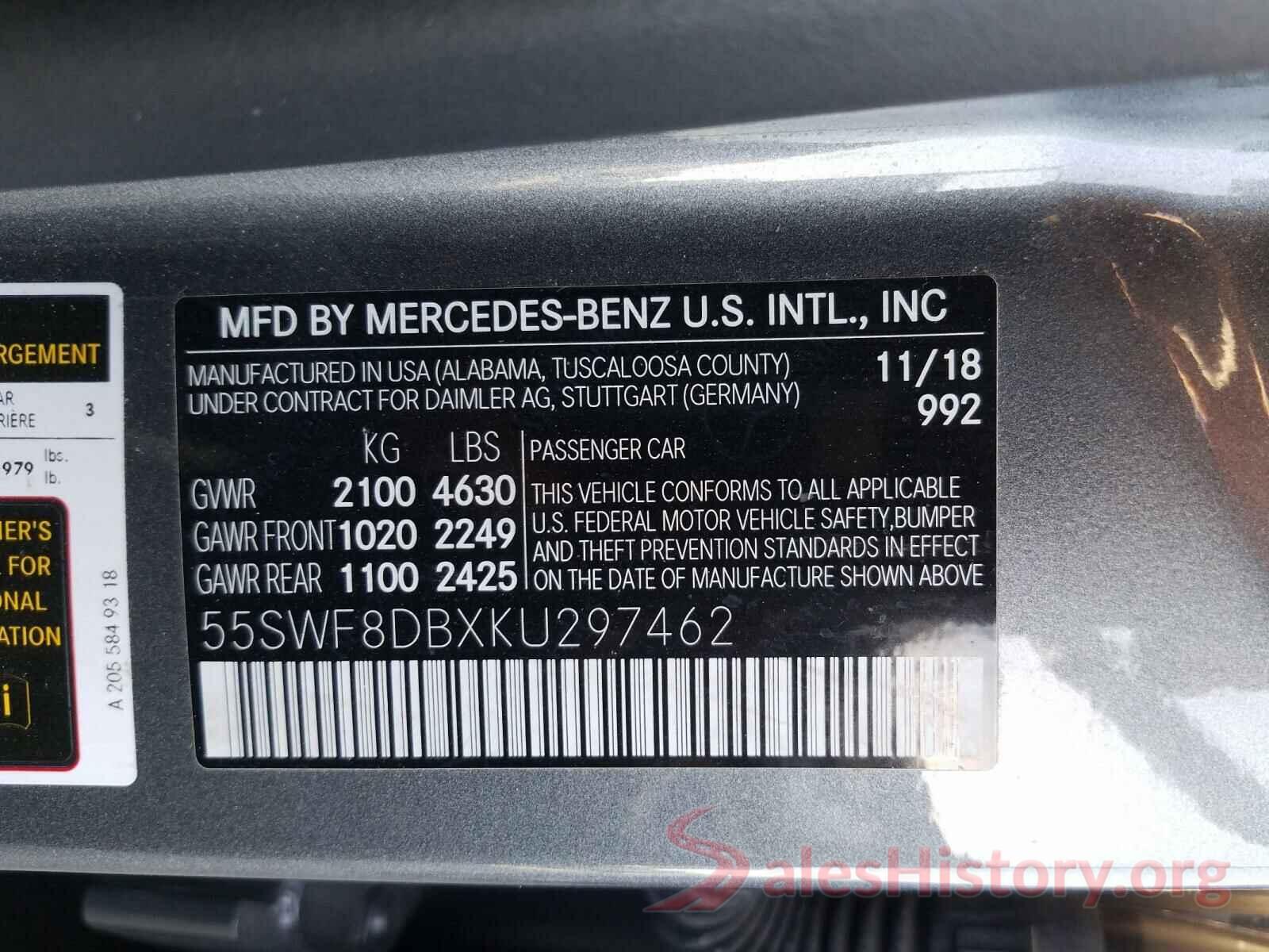 55SWF8DBXKU297462 2019 MERCEDES-BENZ C CLASS