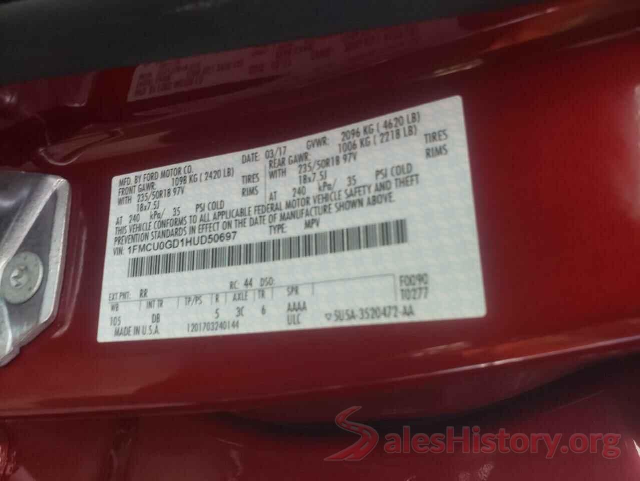 1FMCU0GD1HUD50697 2017 FORD ESCAPE