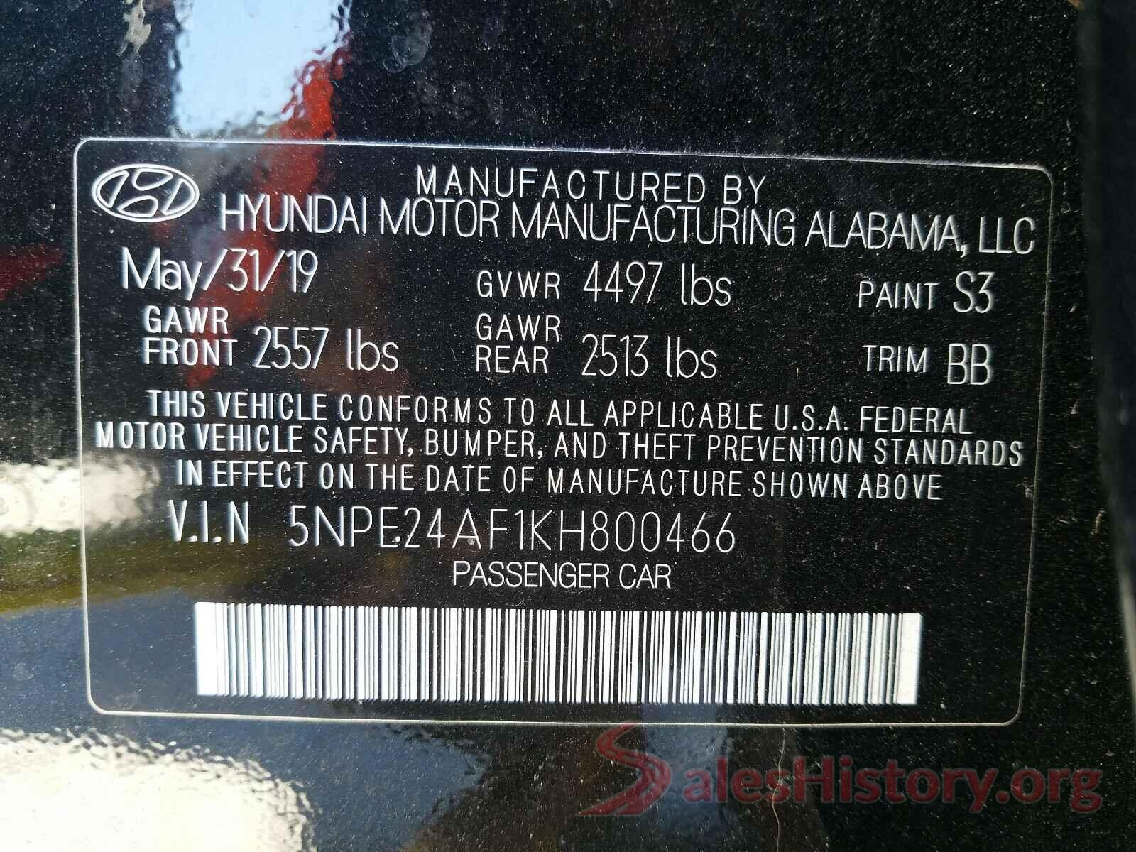 5NPE24AF1KH800466 2019 HYUNDAI SONATA