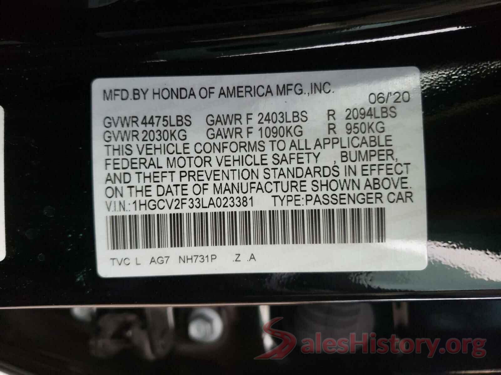 1HGCV2F33LA023381 2020 HONDA ACCORD