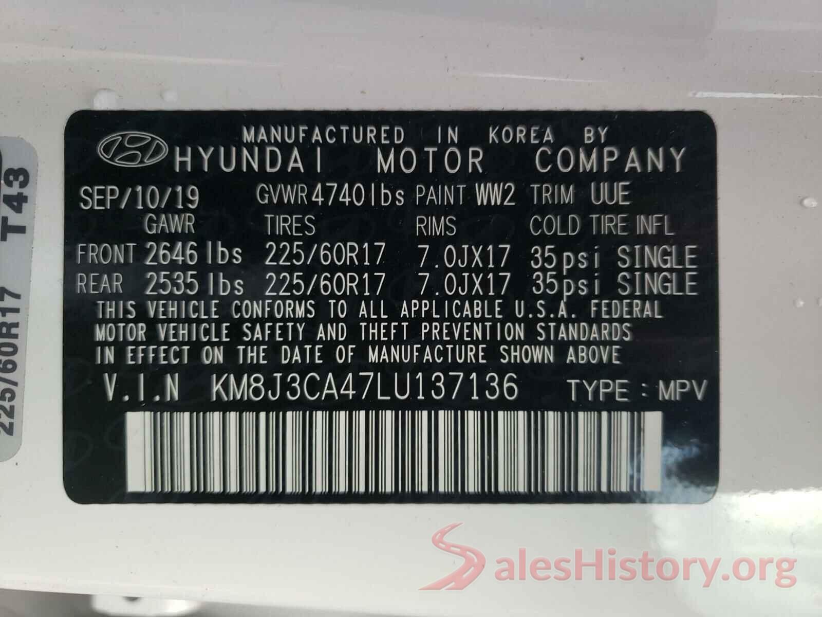 KM8J3CA47LU137136 2020 HYUNDAI TUCSON