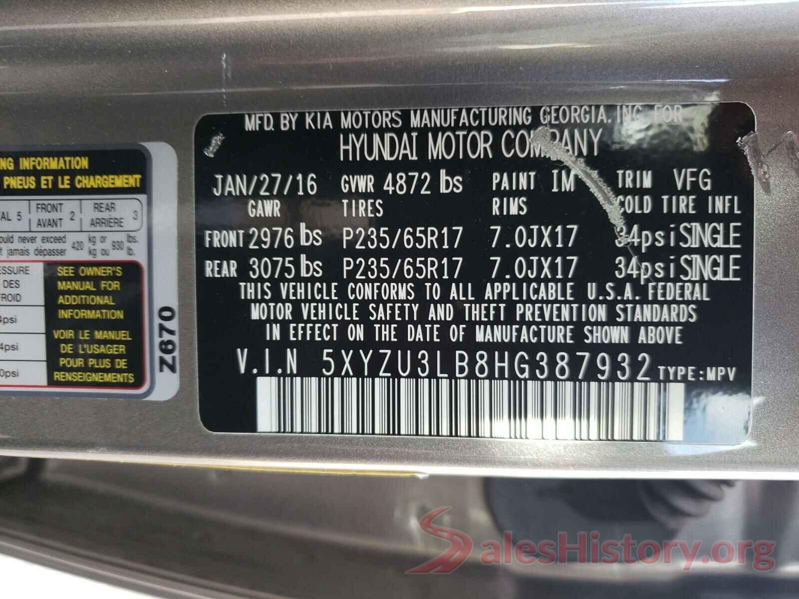 5XYZU3LB8HG387932 2017 HYUNDAI SANTA FE