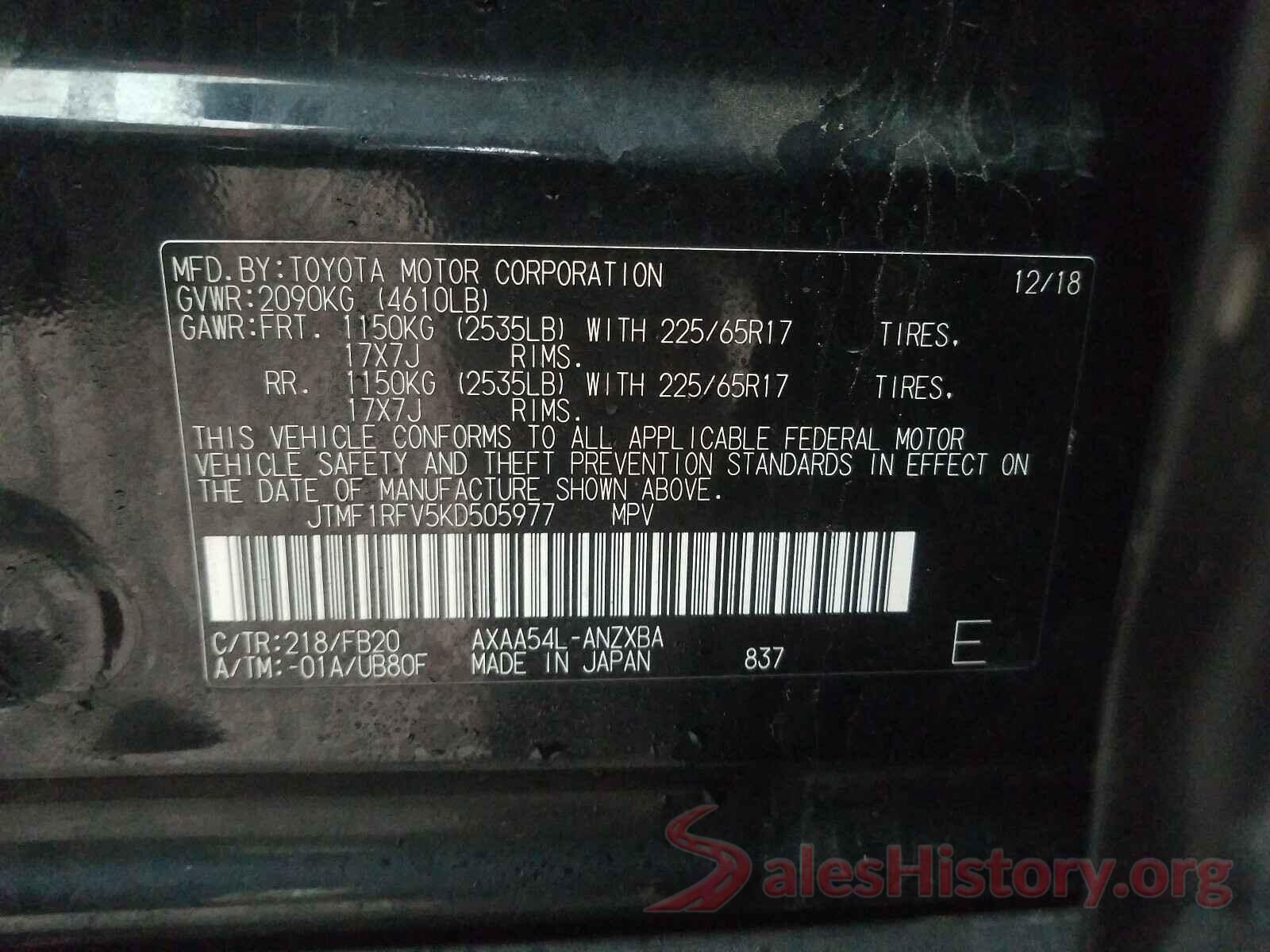 JTMF1RFV5KD505977 2019 TOYOTA RAV4