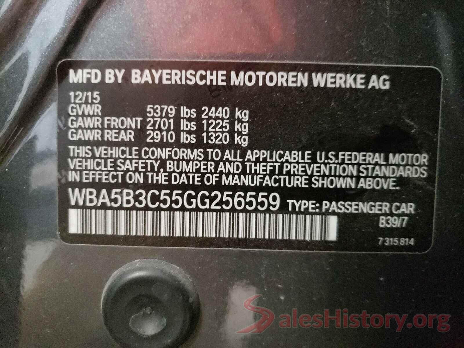 WBA5B3C55GG256559 2016 BMW 5 SERIES