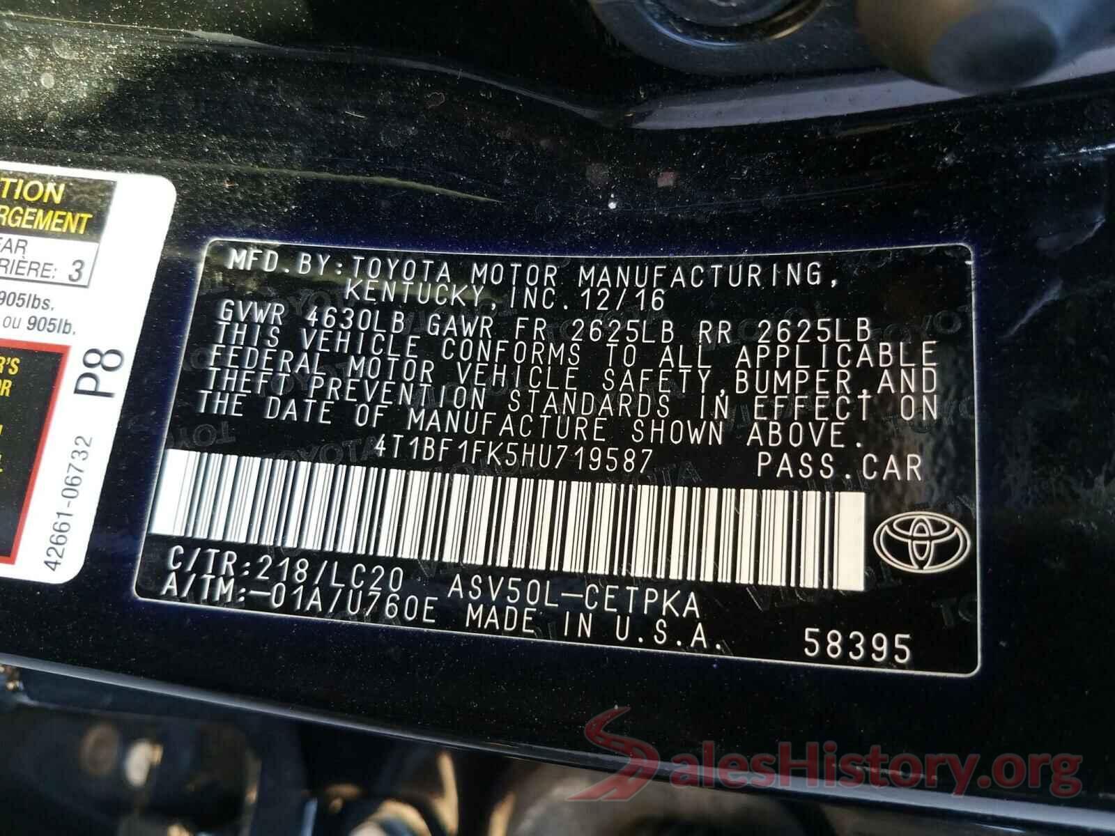 4T1BF1FK5HU719587 2017 TOYOTA CAMRY