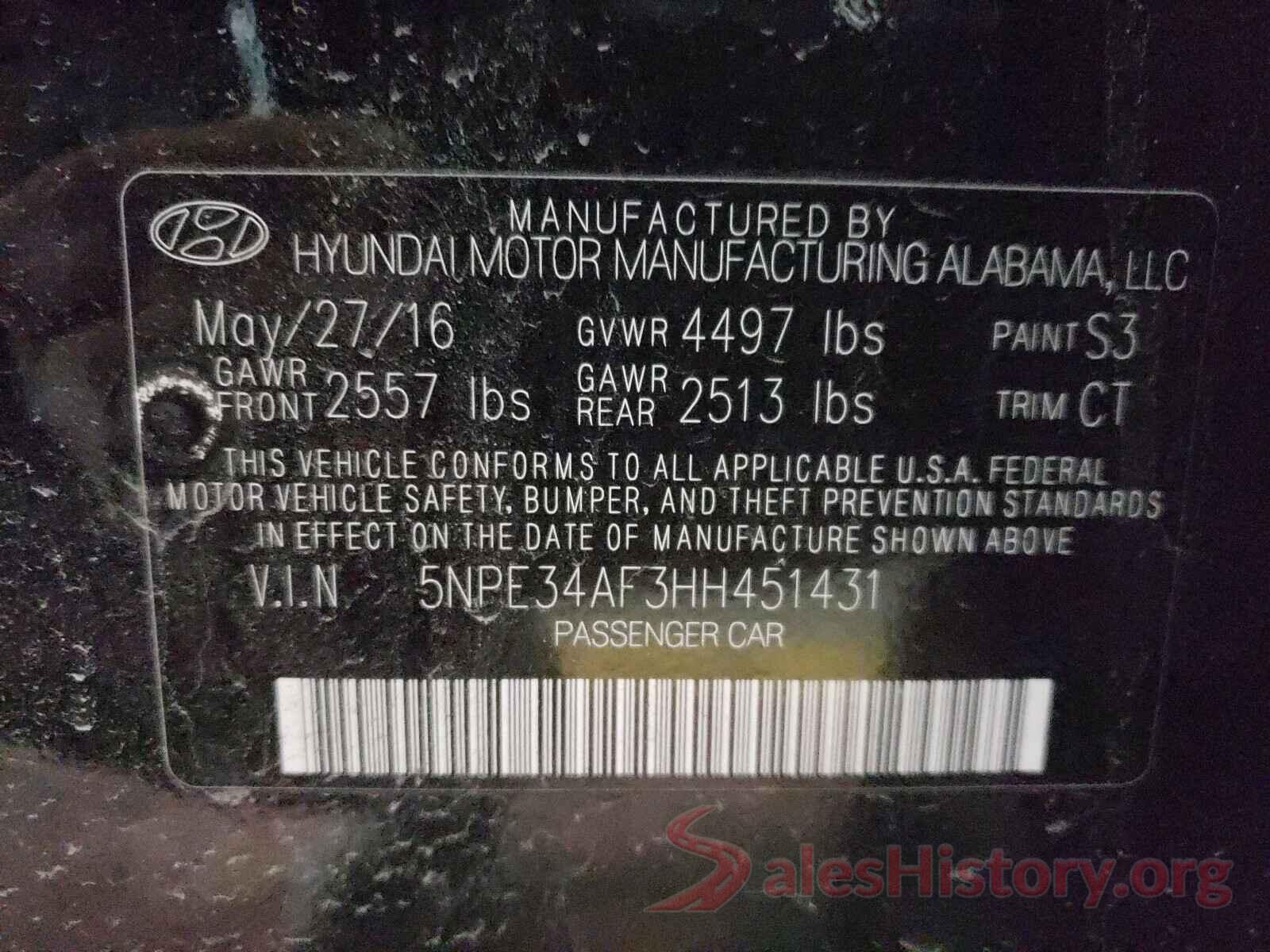 5NPE34AF3HH451431 2017 HYUNDAI SONATA