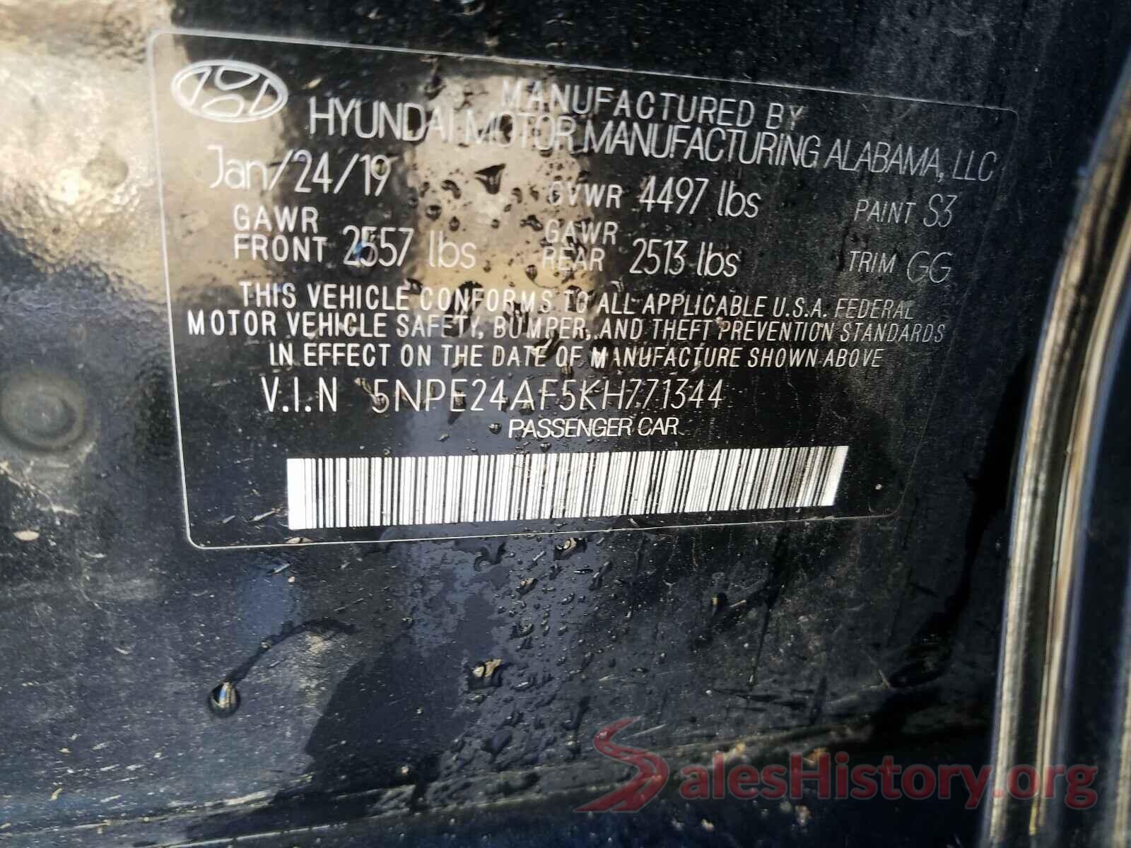 5NPE24AF5KH771344 2019 HYUNDAI SONATA