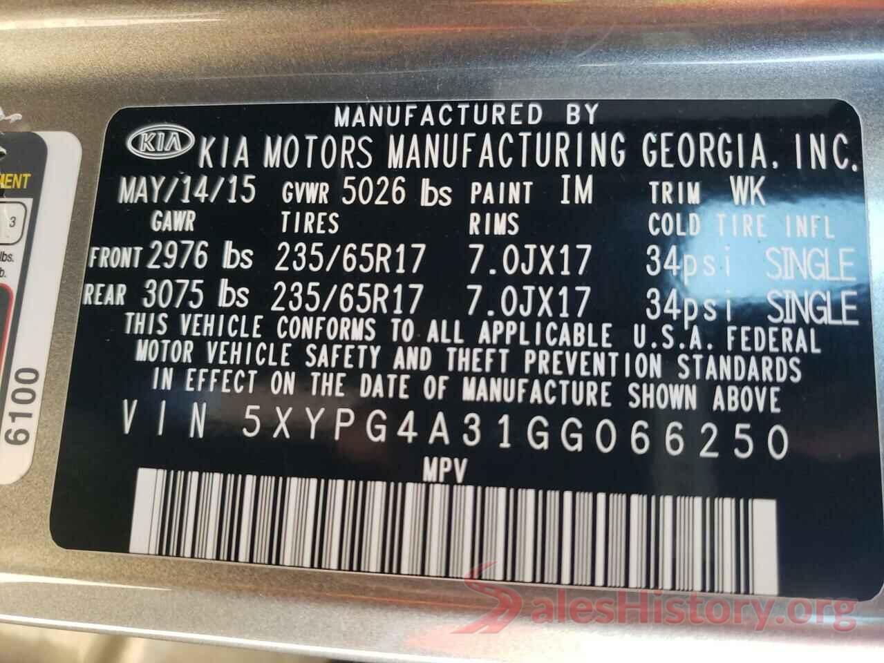 5XYPG4A31GG066250 2016 KIA SORENTO