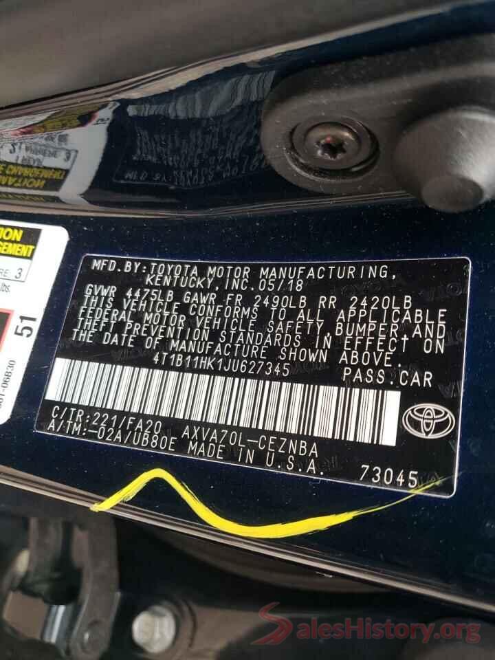 4T1B11HK1JU627345 2018 TOYOTA CAMRY