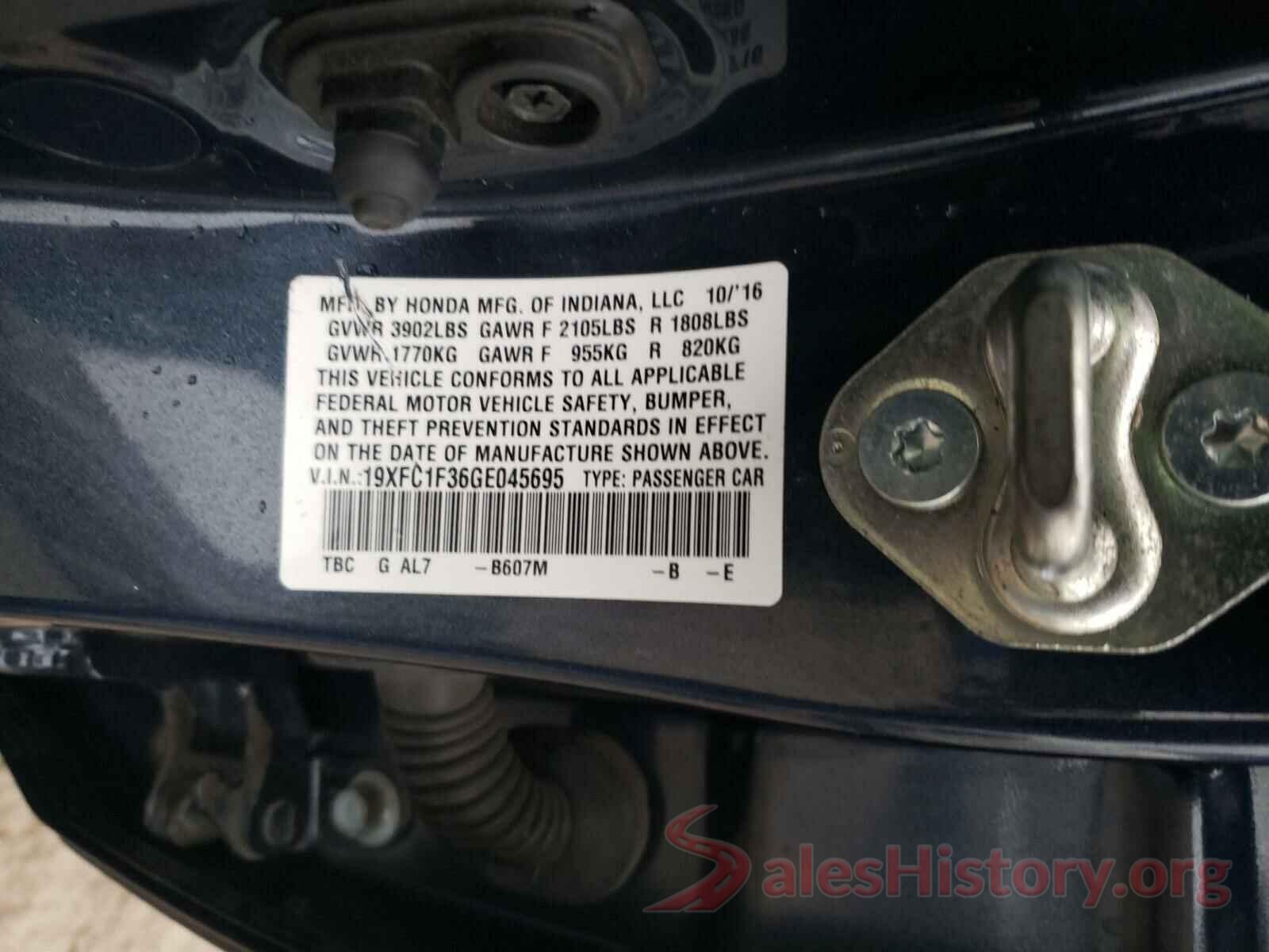 19XFC1F36GE045695 2016 HONDA CIVIC