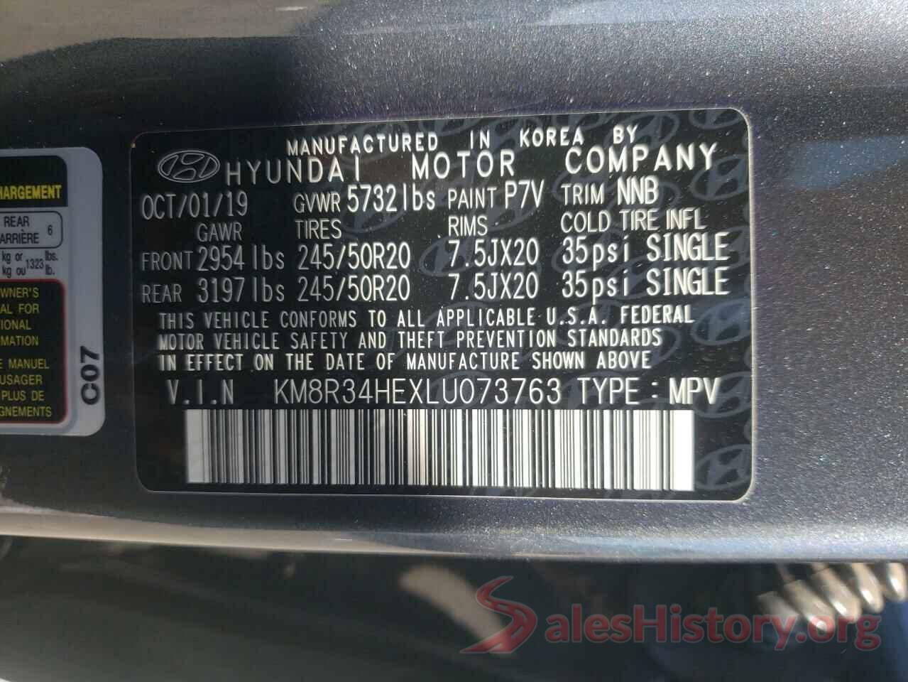 KM8R34HEXLU073763 2020 HYUNDAI PALISADE