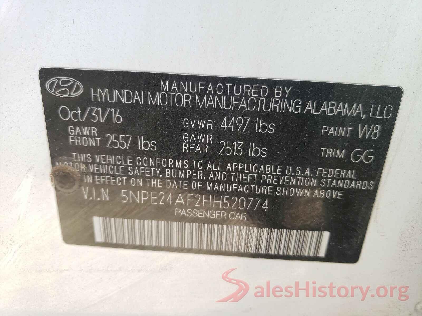 5NPE24AF2HH520774 2017 HYUNDAI SONATA