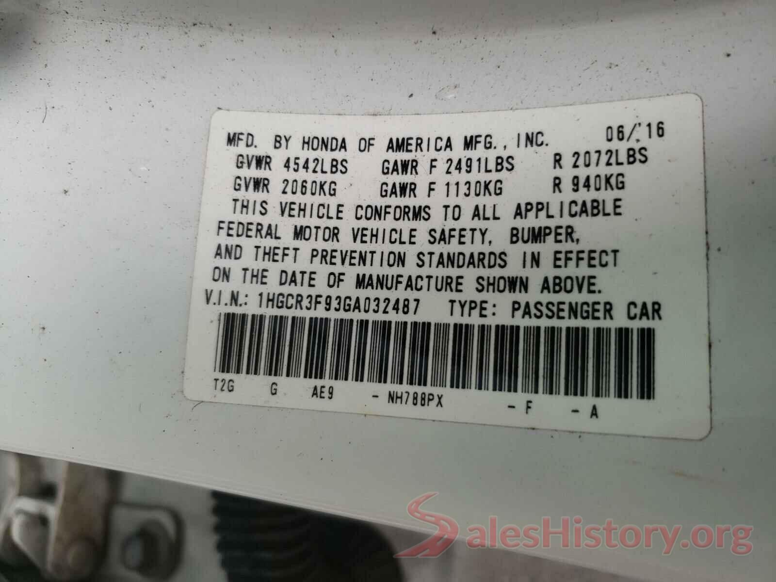 1HGCR3F93GA032487 2016 HONDA ACCORD