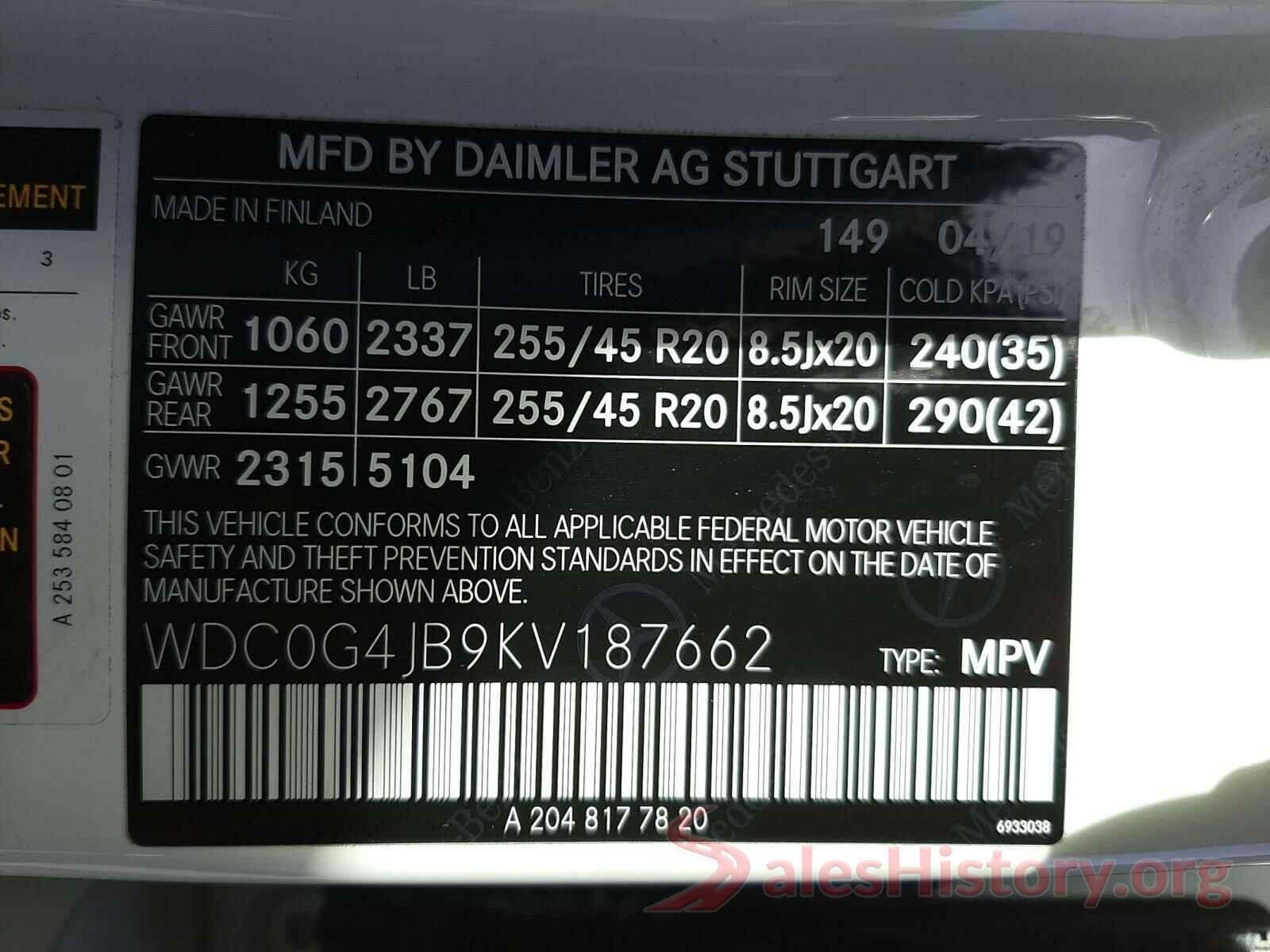 WDC0G4JB9KV187662 2019 MERCEDES-BENZ G CLASS