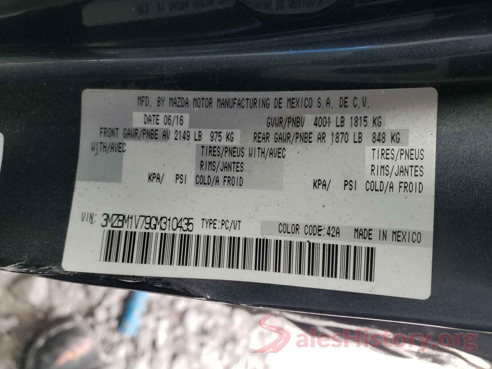 3MZBM1V79GM310435 2016 MAZDA 3