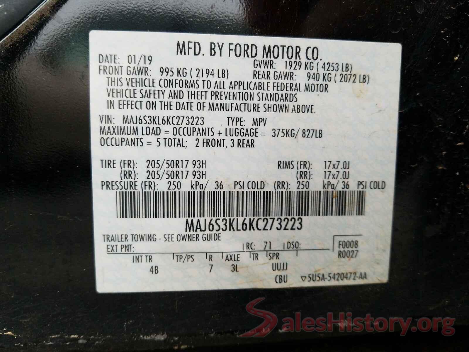 MAJ6S3KL6KC273223 2019 FORD ALL OTHER