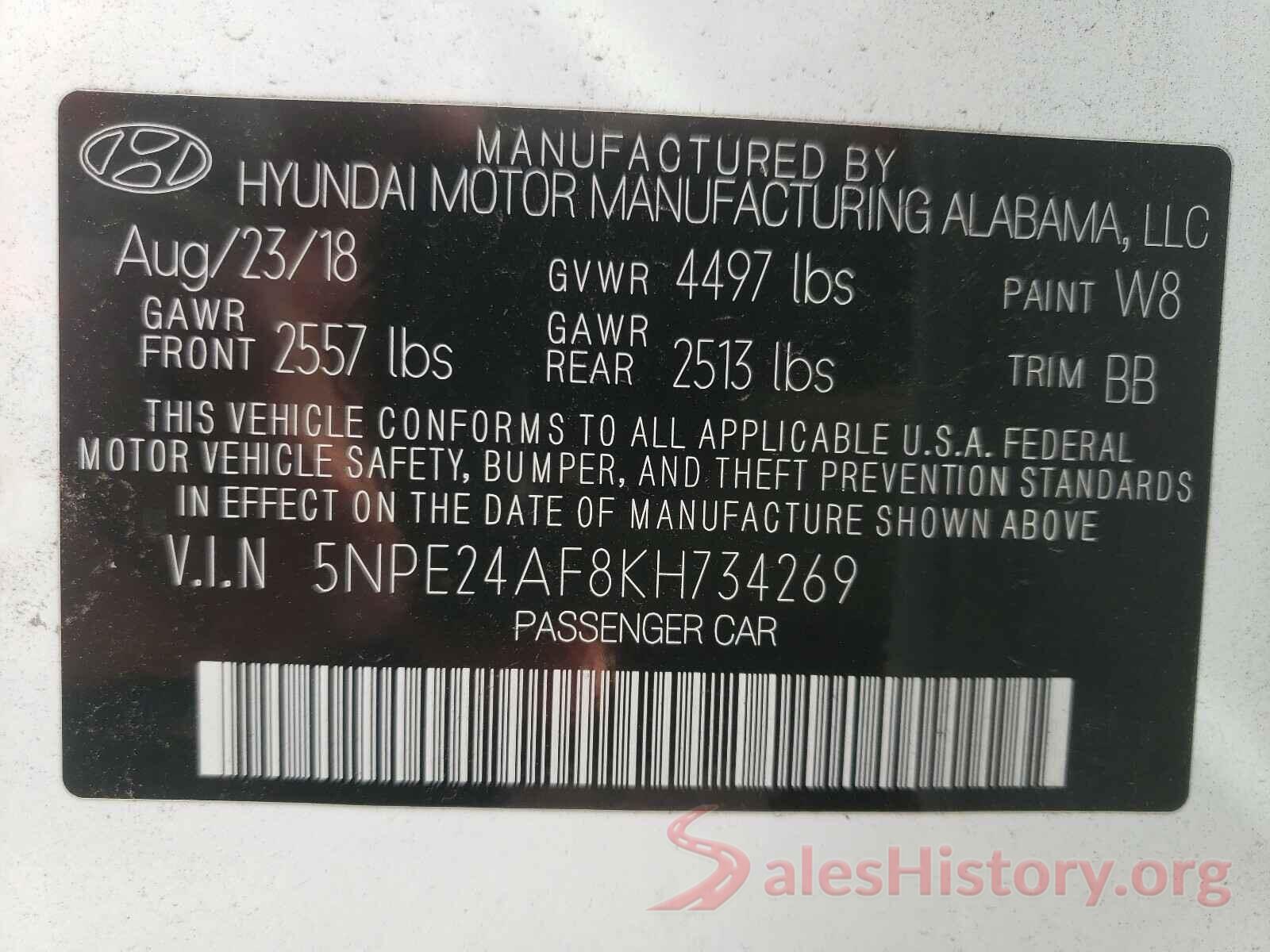 5NPE24AF8KH734269 2019 HYUNDAI SONATA