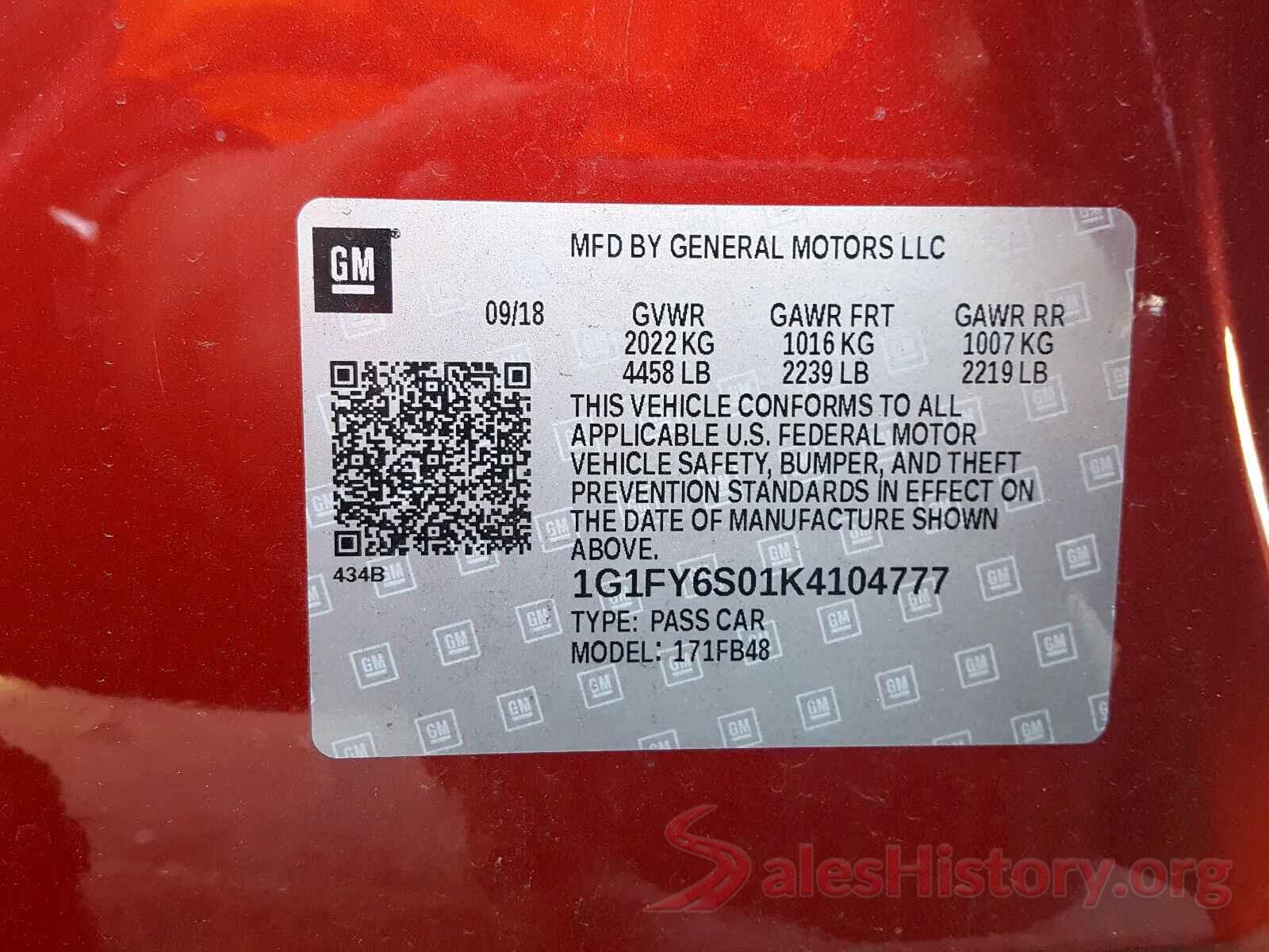 1G1FY6S01K4104777 2019 CHEVROLET BOLT