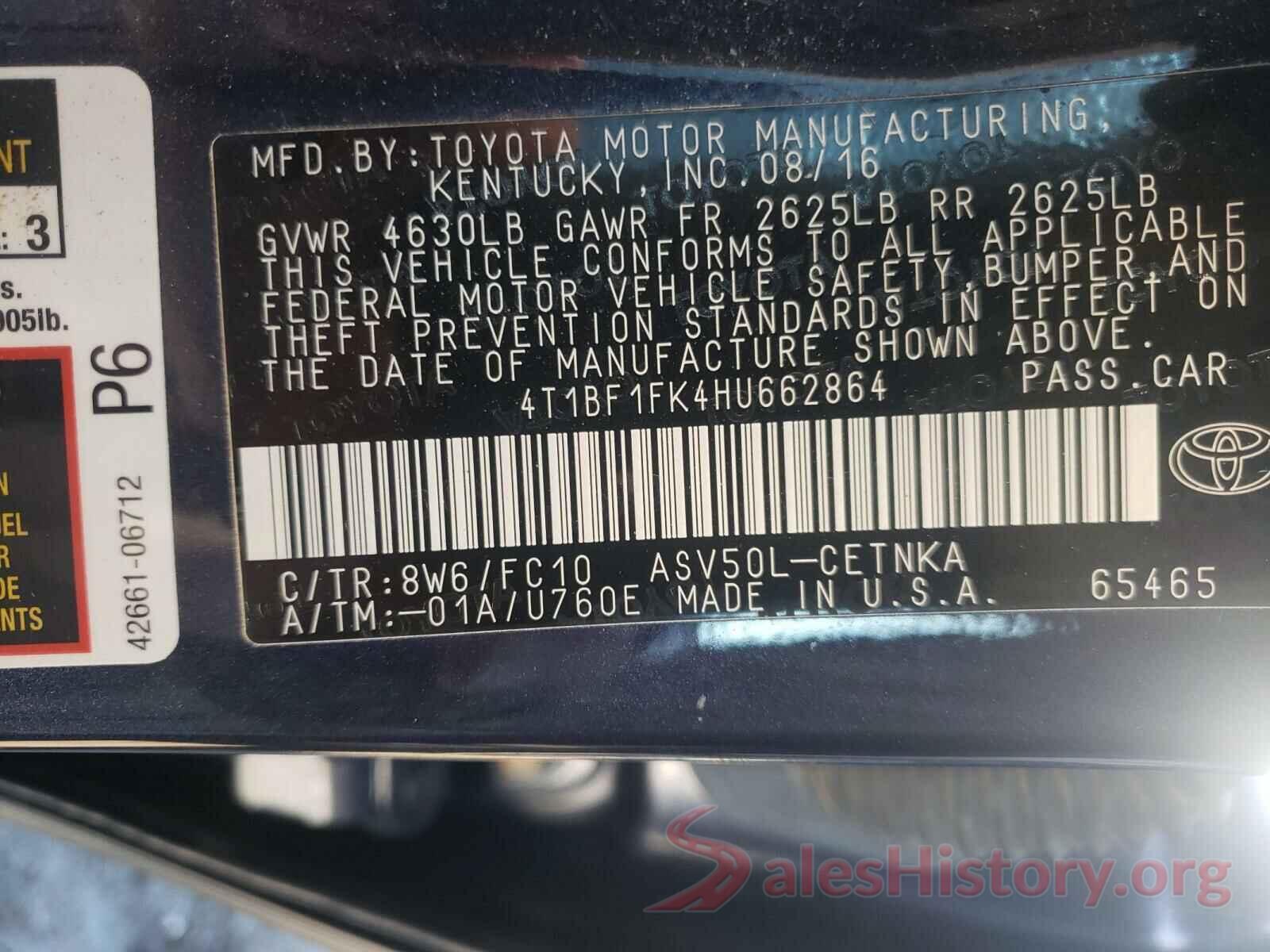 4T1BF1FK4HU662864 2017 TOYOTA CAMRY