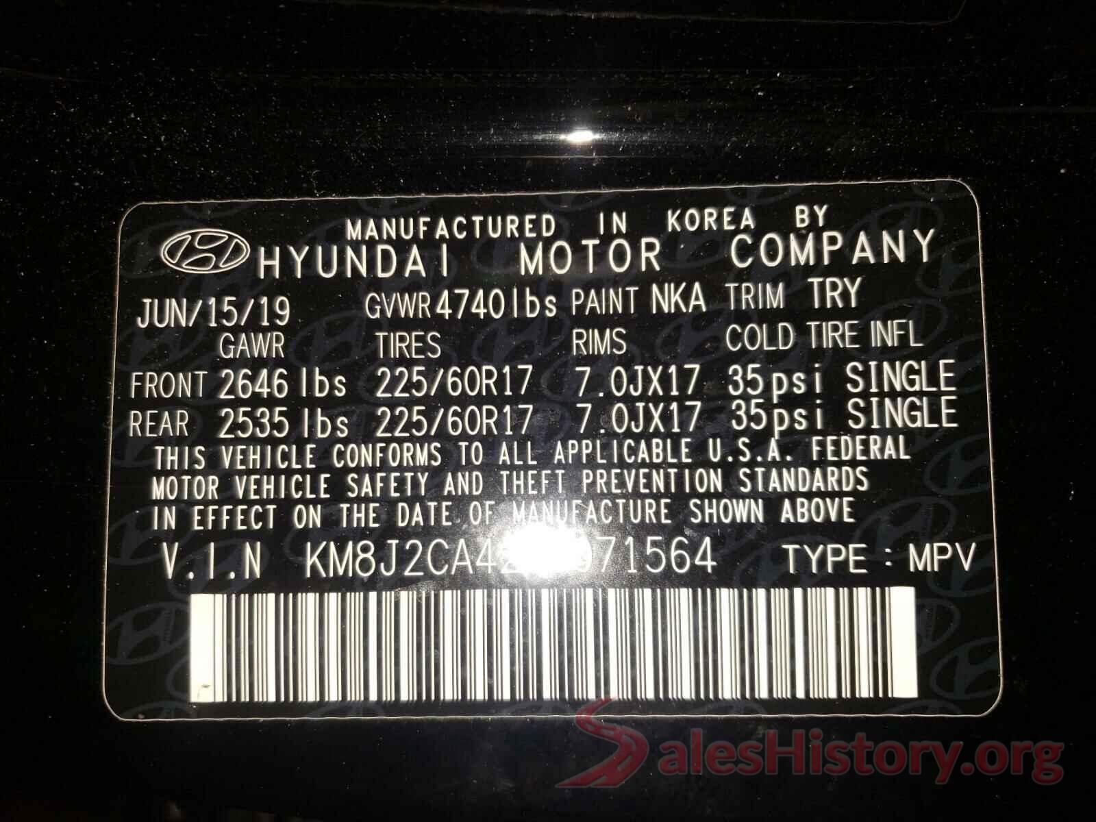 KM8J2CA42KU071564 2019 HYUNDAI TUCSON