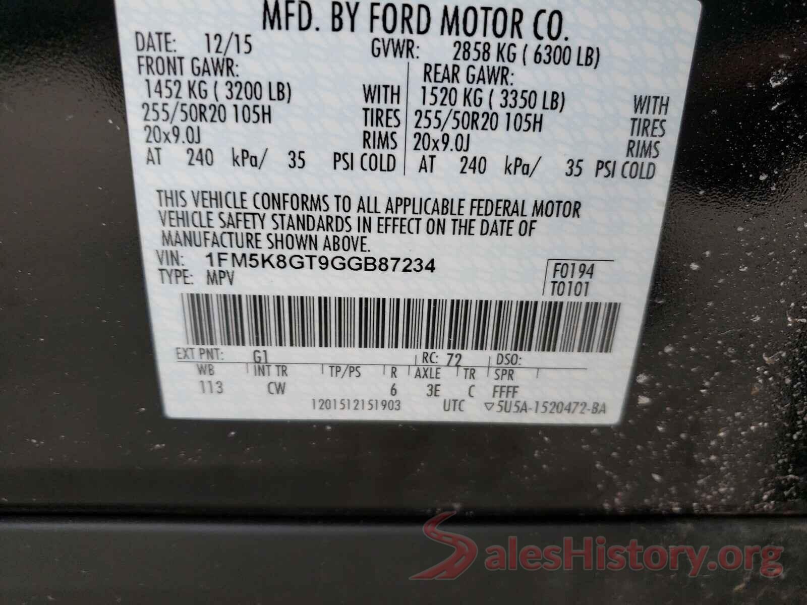 1FM5K8GT9GGB87234 2016 FORD EXPLORER