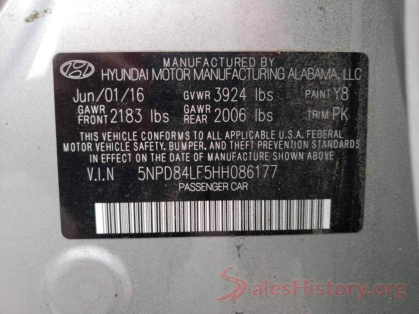 5NPD84LF5HH086177 2017 HYUNDAI ELANTRA