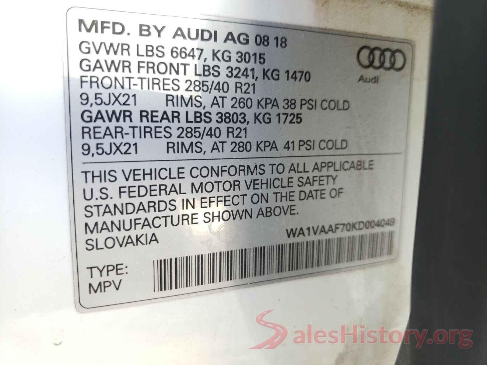 WA1VAAF70KD004049 2019 AUDI Q7