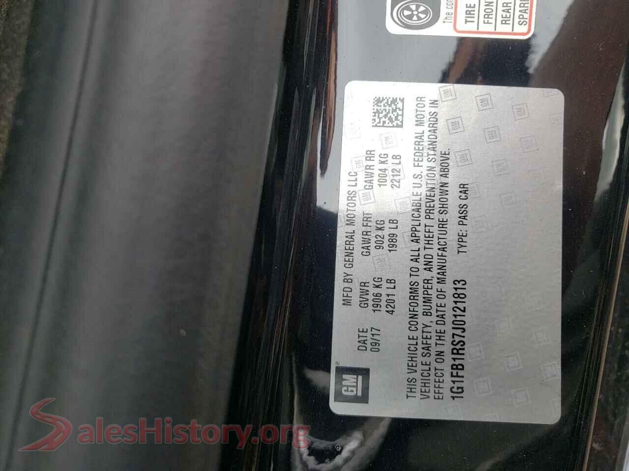 2018 CHEVROLET CAMARO VIN 1G1FB1RS7J0121813, odometer mileage