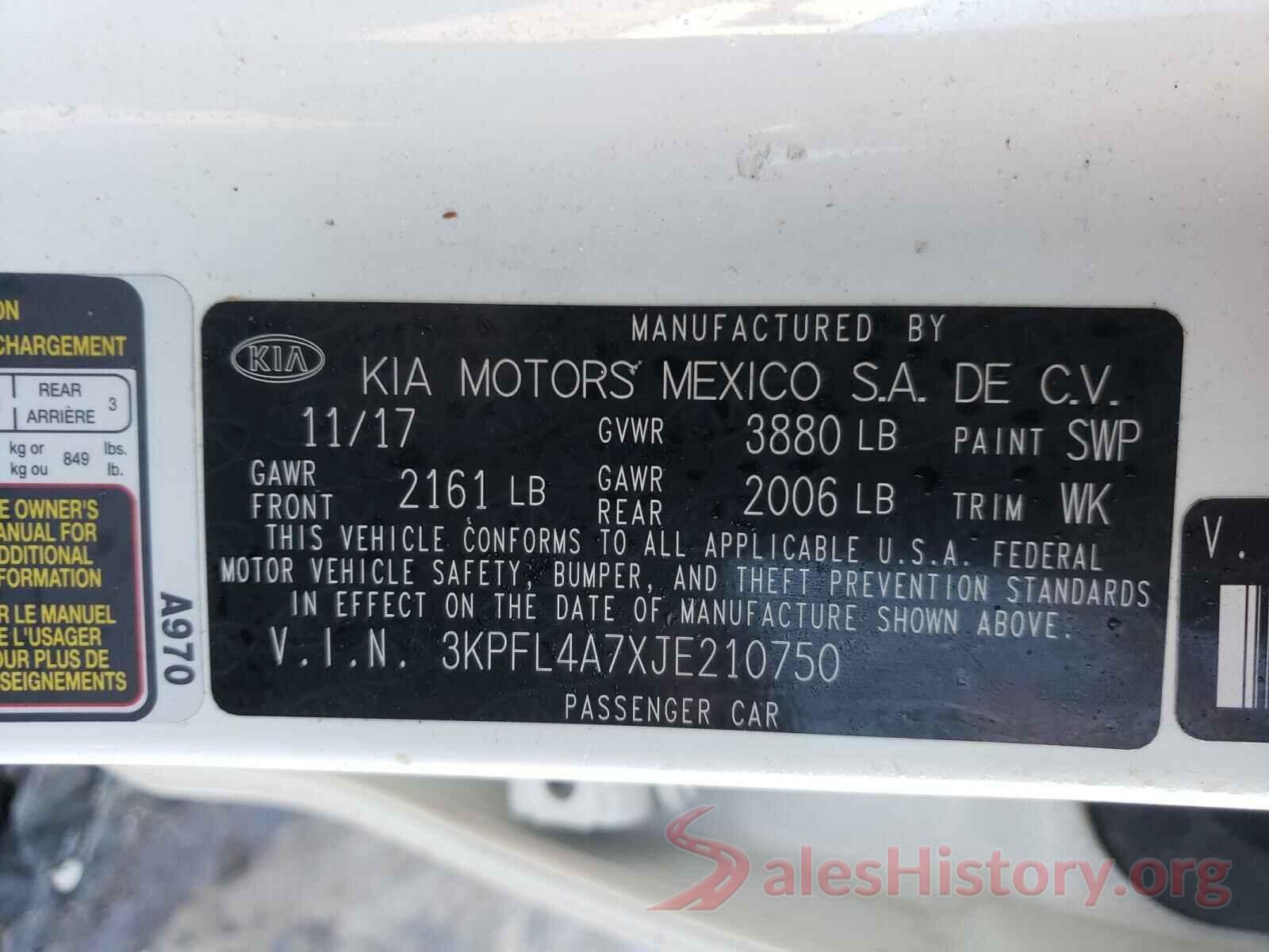 3KPFL4A7XJE210750 2018 KIA FORTE