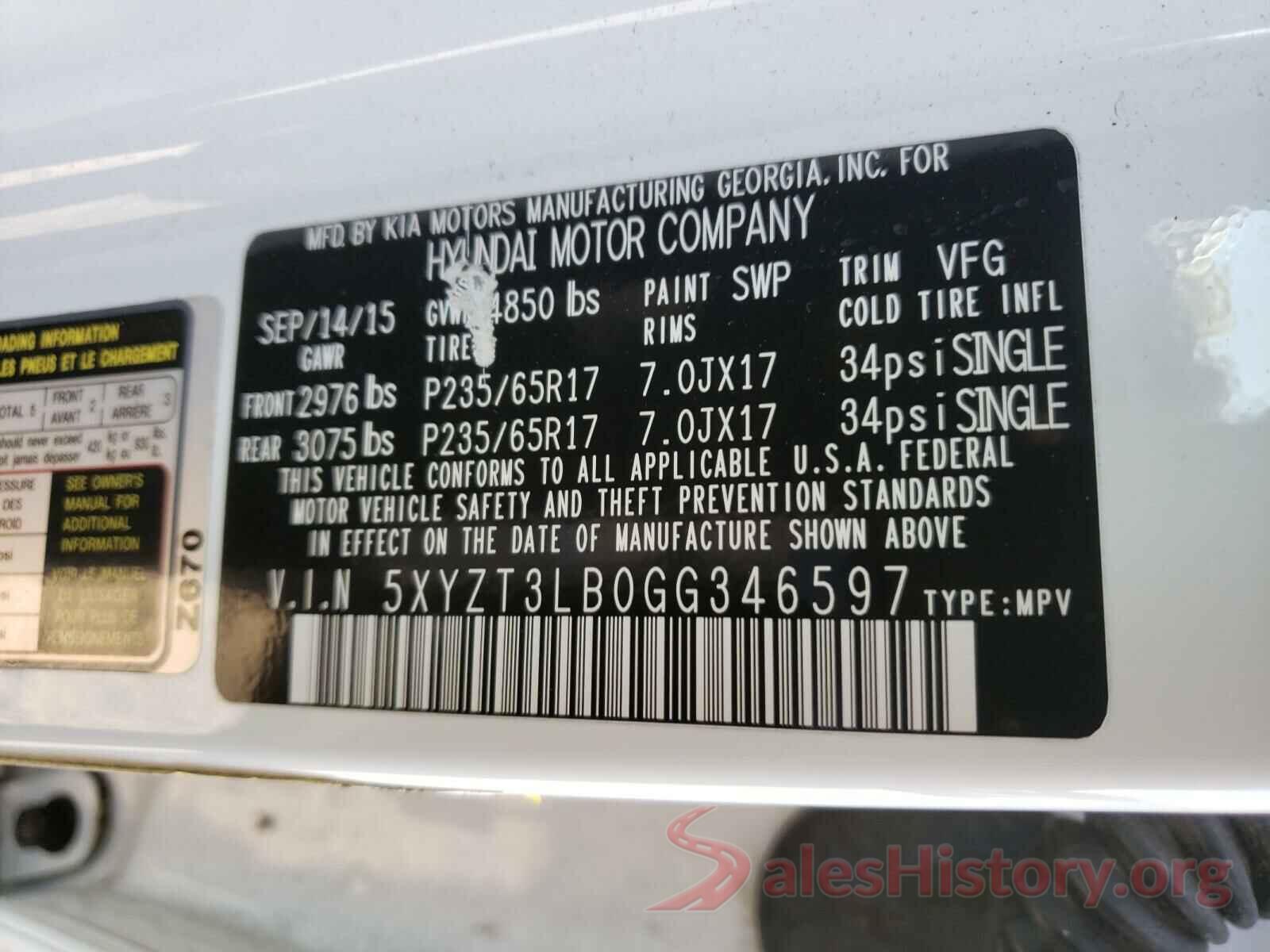 5XYZT3LB0GG346597 2016 HYUNDAI SANTA FE