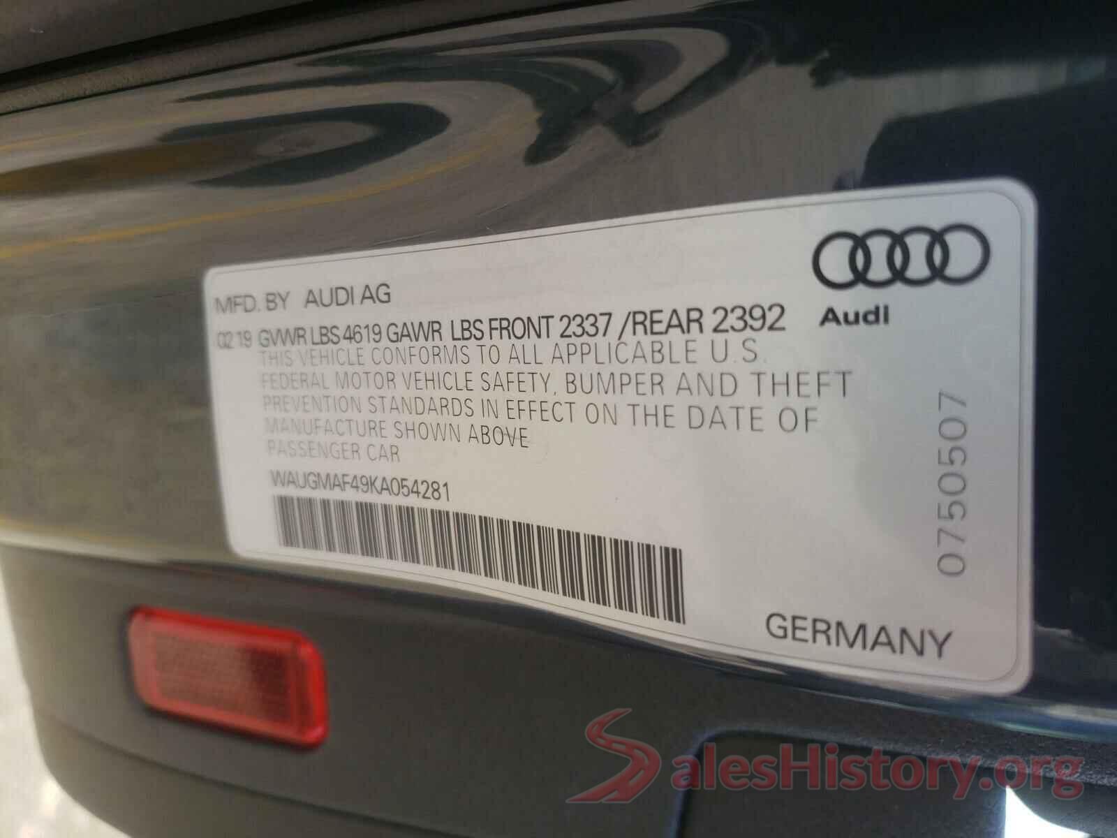 WAUGMAF49KA054281 2019 AUDI A4