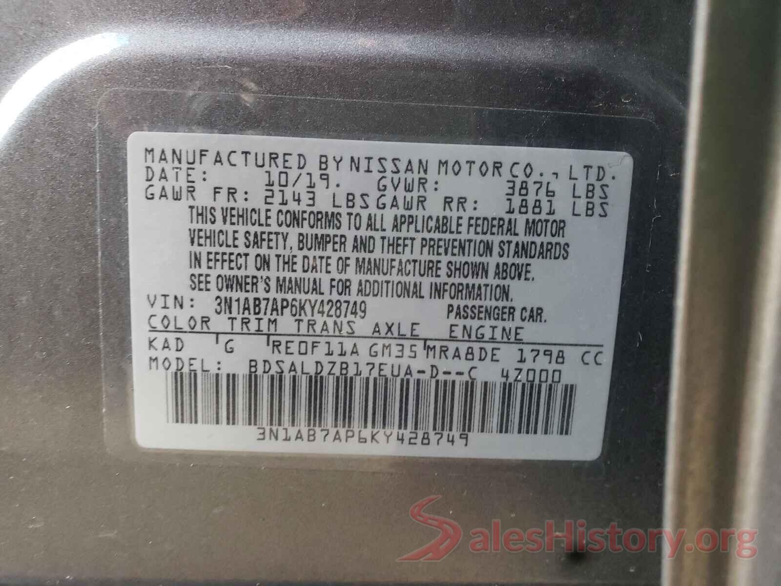 3N1AB7AP6KY428749 2019 NISSAN SENTRA