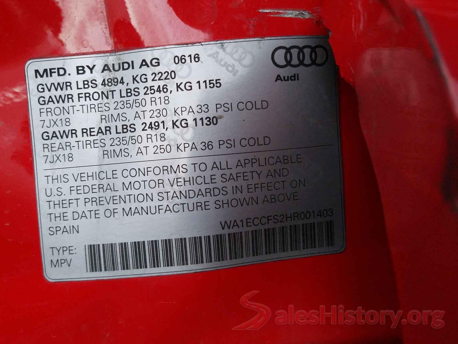 WA1ECCFS2HR001403 2017 AUDI Q3