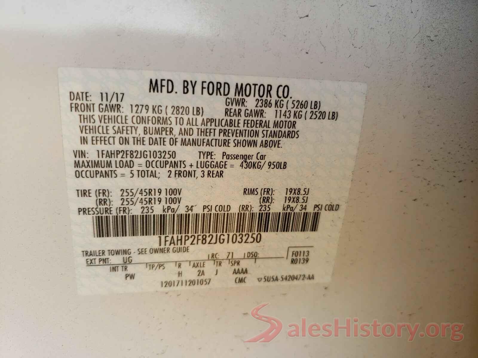 1FAHP2F82JG103250 2018 FORD TAURUS