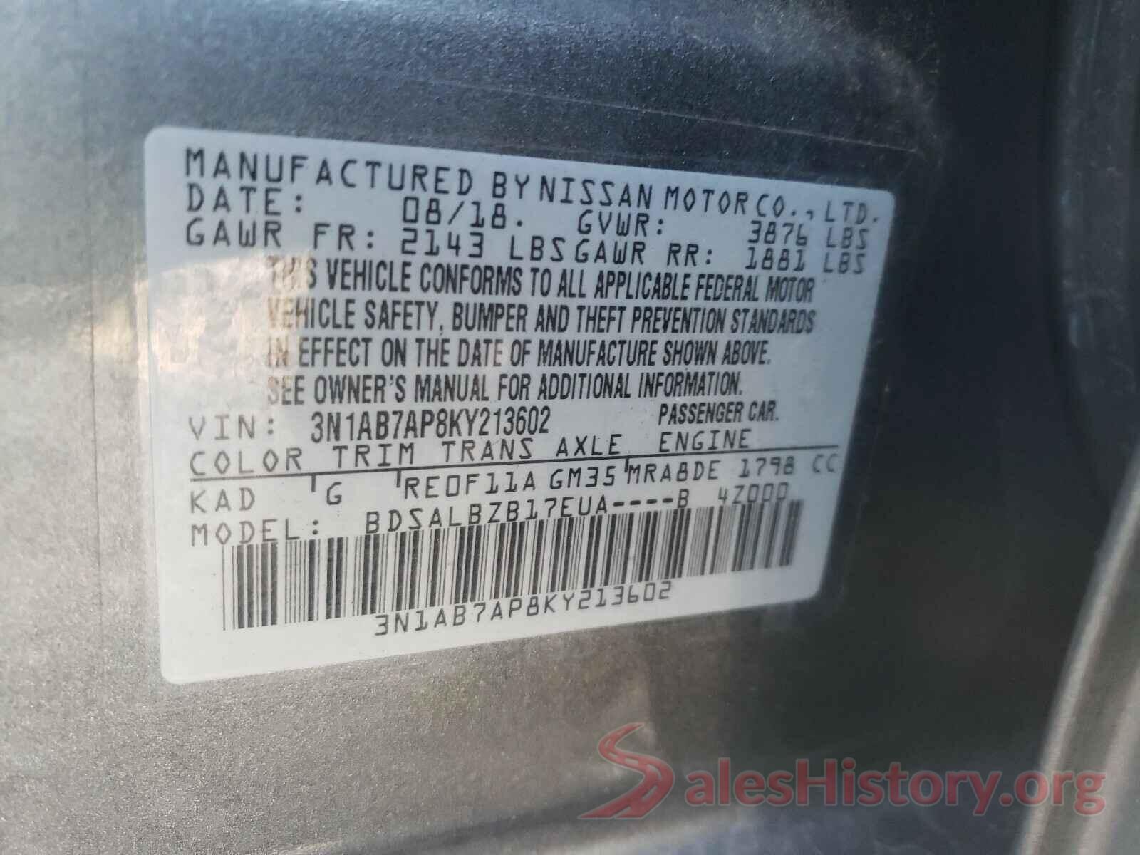 3N1AB7AP8KY213602 2019 NISSAN SENTRA