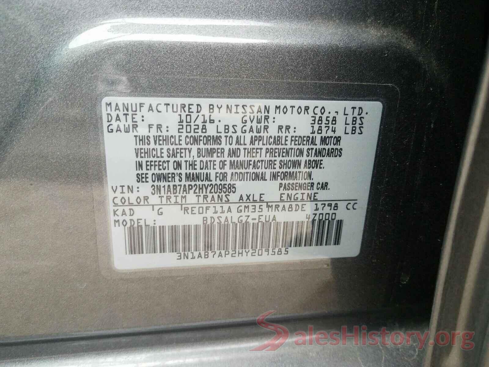 3N1AB7AP2HY209585 2017 NISSAN SENTRA