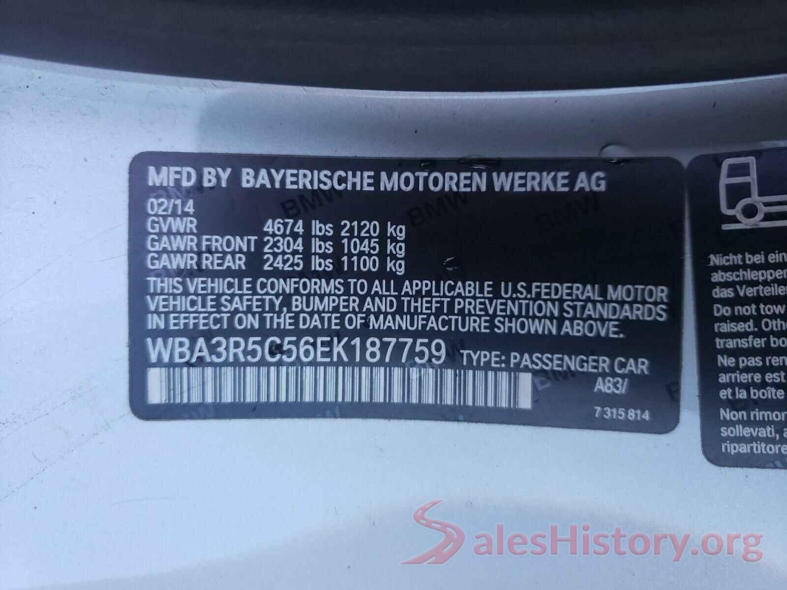 WBA3R5C56EK187759 2014 BMW 4 SERIES