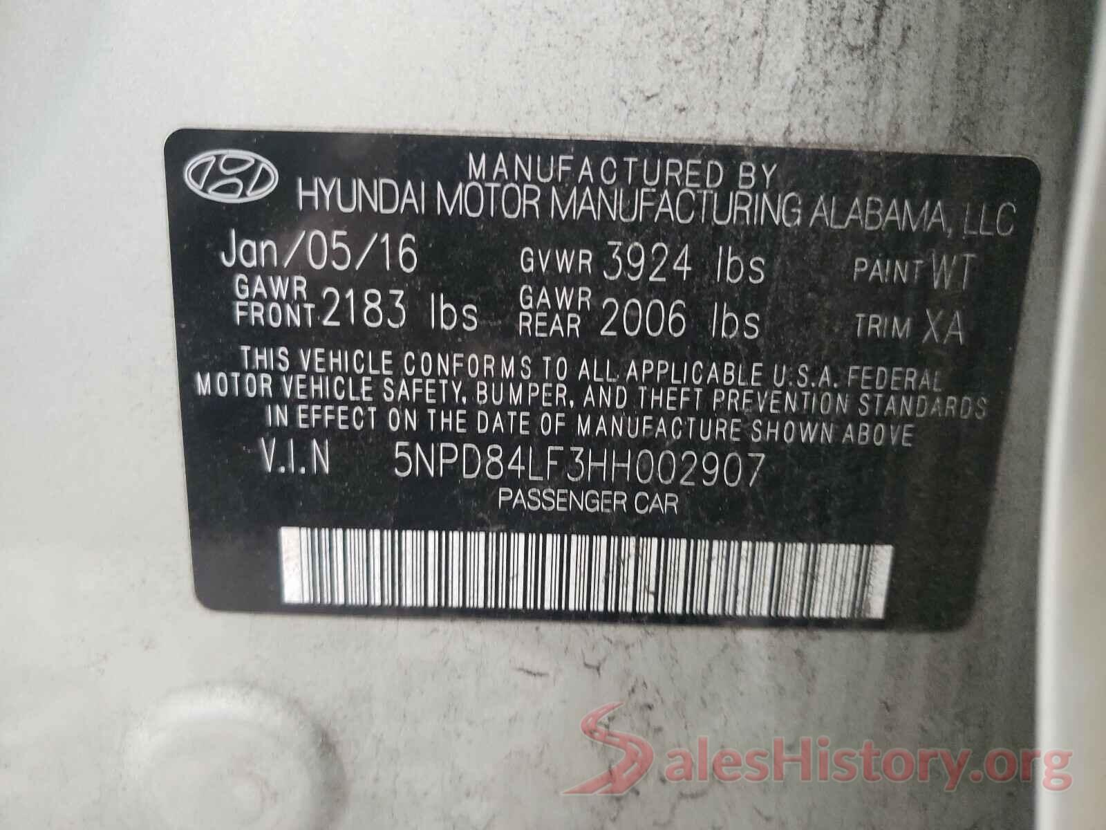 5NPD84LF3HH002907 2017 HYUNDAI ELANTRA